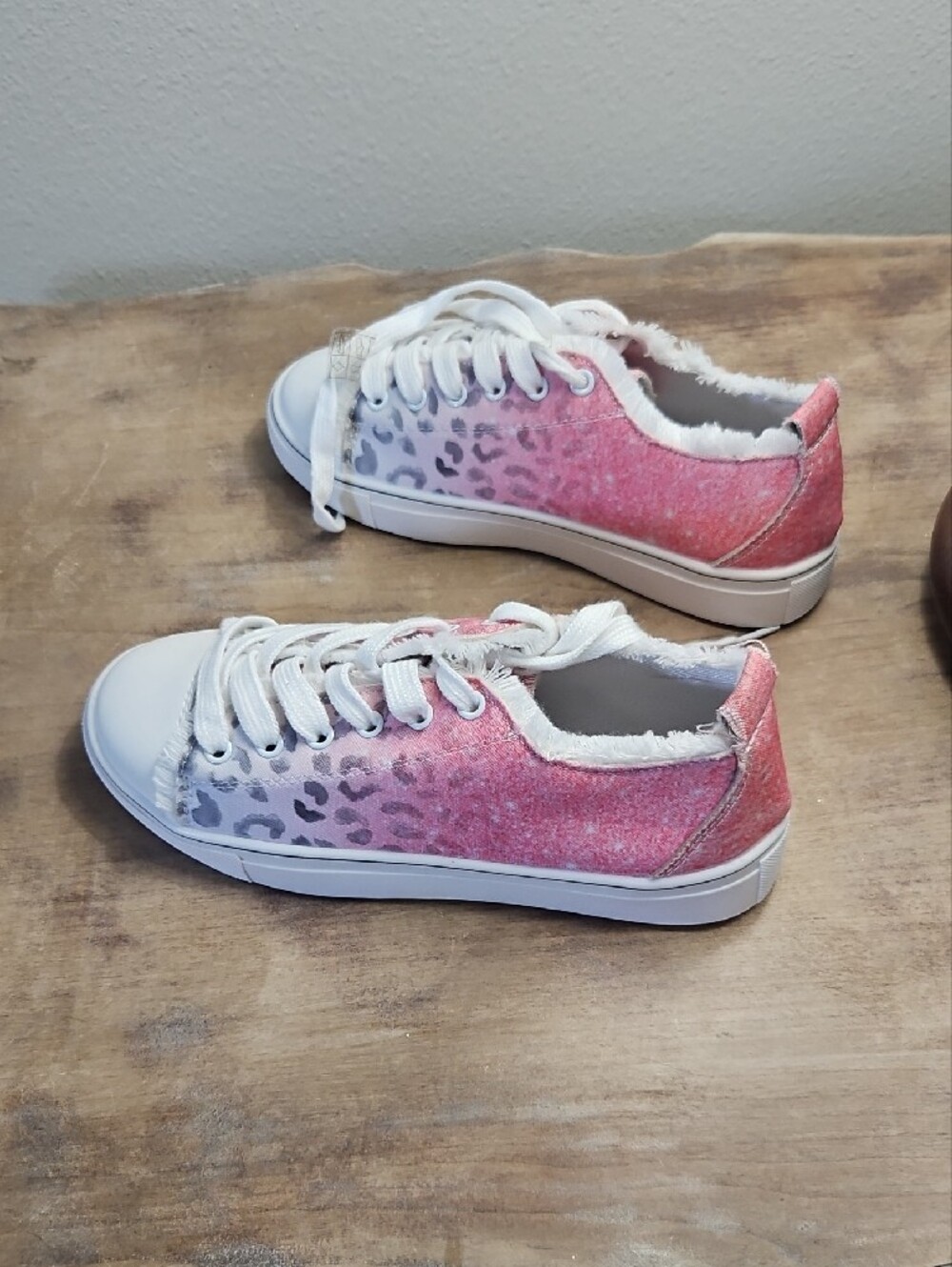 Casual Pink Ombre Leopard Print Women's Sneakers - White Trim - Picture 3 of 4